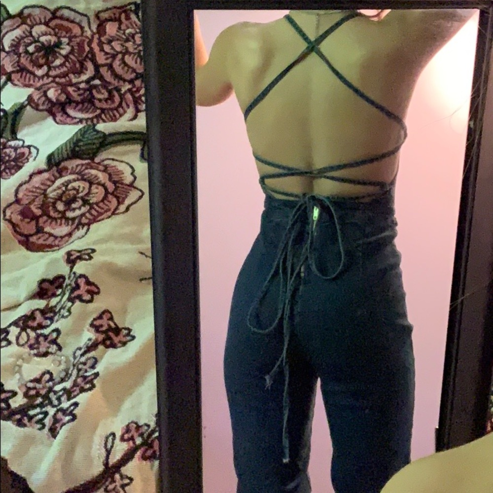 XS/S Denim Backless Jumpsuit